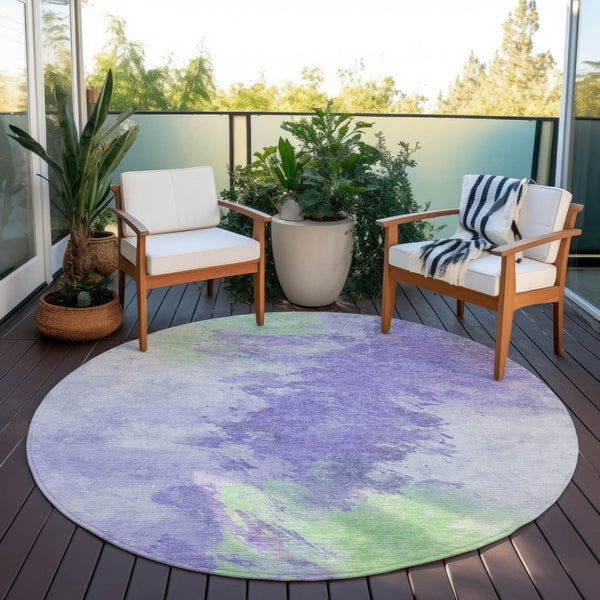 HomeRoots 5' Stylish Abstract Area Rug in Lavender, Mint Green & Ivory – Washable for Indoor & Outdoor Use 8' Round 617403