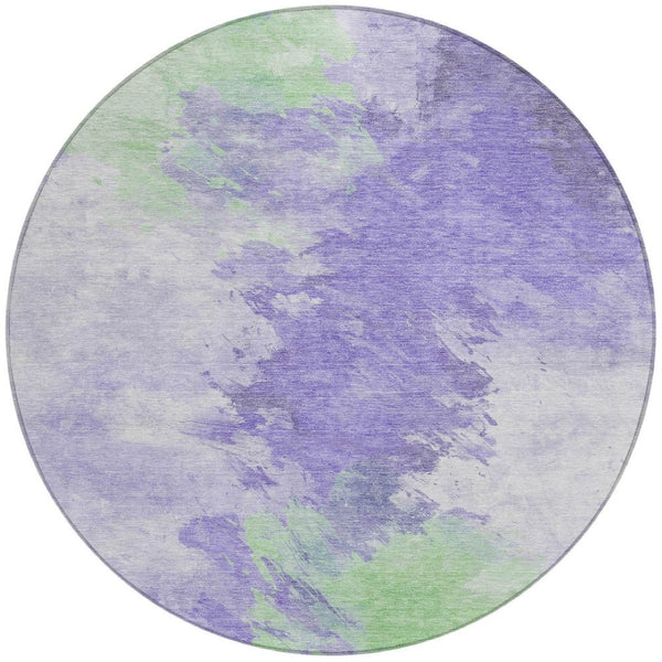 HomeRoots 5' Stylish Abstract Area Rug in Lavender, Mint Green & Ivory – Washable for Indoor & Outdoor Use 8' Round 617403