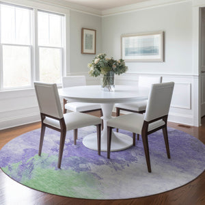 HomeRoots 5' Stylish Abstract Area Rug in Lavender, Mint Green & Ivory – Washable for Indoor & Outdoor Use 8' Round 617403