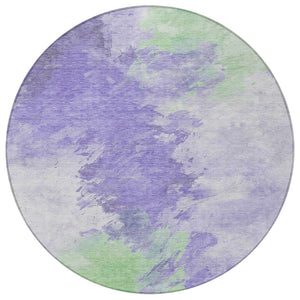 HomeRoots 5' Stylish Abstract Area Rug in Lavender, Mint Green & Ivory – Washable for Indoor & Outdoor Use 8' Round 617403