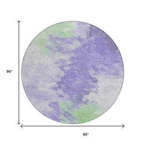 HomeRoots 5' Stylish Abstract Area Rug in Lavender, Mint Green & Ivory – Washable for Indoor & Outdoor Use 8' Round 617403