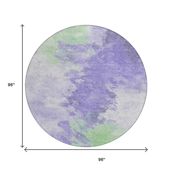 HomeRoots 5' Stylish Abstract Area Rug in Lavender, Mint Green & Ivory – Washable for Indoor & Outdoor Use 8' Round 617403
