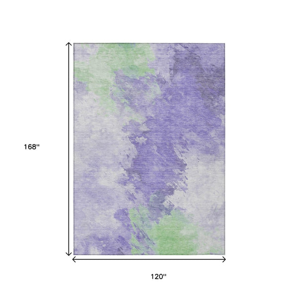 HomeRoots 5' Stylish Abstract Area Rug in Lavender, Mint Green & Ivory – Washable for Indoor & Outdoor Use 10' X 14' 617406