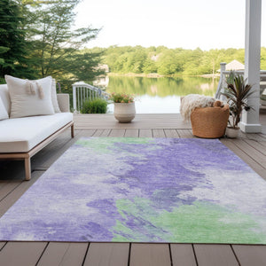 HomeRoots 5' Stylish Abstract Area Rug in Lavender, Mint Green & Ivory – Washable for Indoor & Outdoor Use 10' X 14' 617406