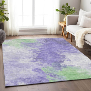 HomeRoots 5' Stylish Abstract Area Rug in Lavender, Mint Green & Ivory – Washable for Indoor & Outdoor Use 10' X 14' 617406