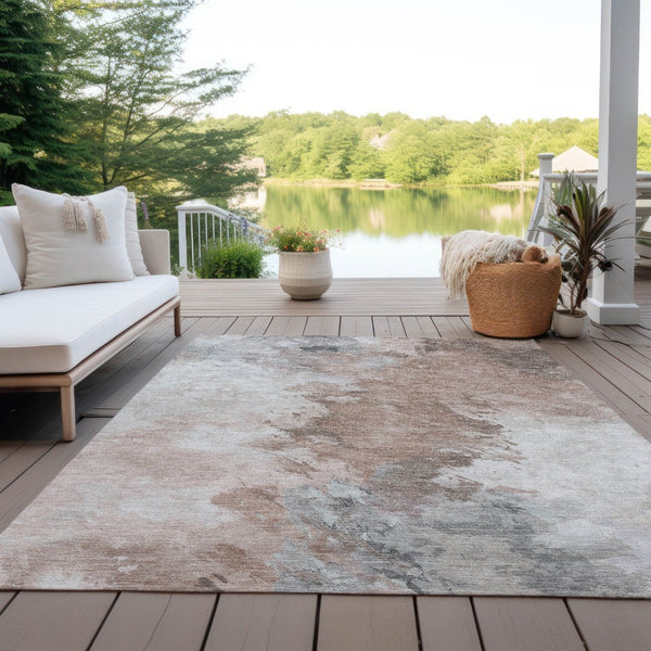 HomeRoots 5' Abstract Washable Area Rug in Brown, Ivory & Gray – Durable, Stylish for Indoor & Outdoor Spaces 5' X 8' 617408
