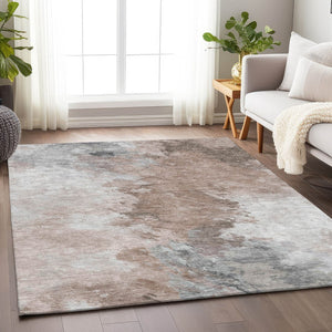 HomeRoots 5' Abstract Washable Area Rug in Brown, Ivory & Gray – Durable, Stylish for Indoor & Outdoor Spaces 5' X 8' 617408