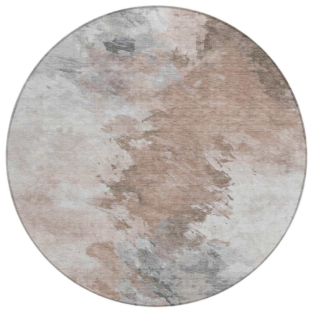 HomeRoots 5' Abstract Washable Area Rug in Brown, Ivory & Gray – Durable, Stylish for Indoor & Outdoor Spaces 8' Round 617409