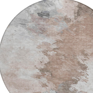HomeRoots 5' Abstract Washable Area Rug in Brown, Ivory & Gray – Durable, Stylish for Indoor & Outdoor Spaces 8' Round 617409