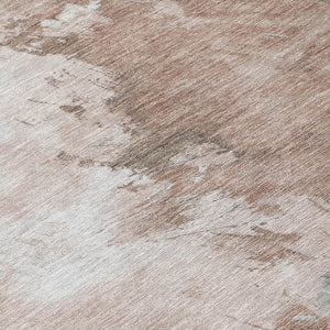 HomeRoots 5' Abstract Washable Area Rug in Brown, Ivory & Gray – Durable, Stylish for Indoor & Outdoor Spaces 8' Round 617409