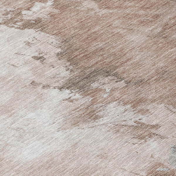 HomeRoots 5' Abstract Washable Area Rug in Brown, Ivory & Gray – Durable, Stylish for Indoor & Outdoor Spaces 8' Round 617409