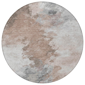 HomeRoots 5' Abstract Washable Area Rug in Brown, Ivory & Gray – Durable, Stylish for Indoor & Outdoor Spaces 8' Round 617409