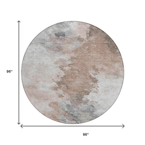 HomeRoots 5' Abstract Washable Area Rug in Brown, Ivory & Gray – Durable, Stylish for Indoor & Outdoor Spaces 8' Round 617409