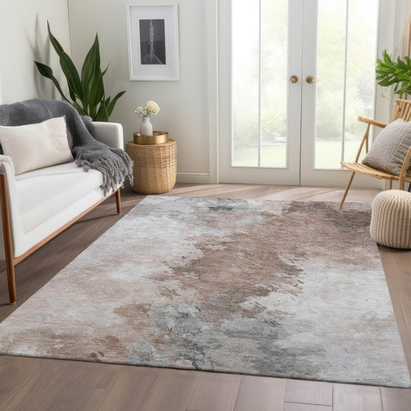 HomeRoots 5' Abstract Washable Area Rug in Brown, Ivory & Gray – Durable, Stylish for Indoor & Outdoor Spaces 8' X 10' 617410