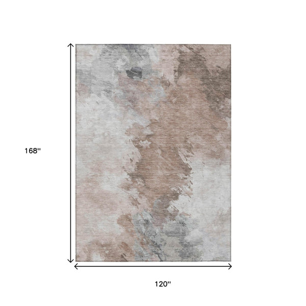 HomeRoots 5' Abstract Washable Area Rug in Brown, Ivory & Gray – Durable, Stylish for Indoor & Outdoor Spaces 10' X 14' 617412