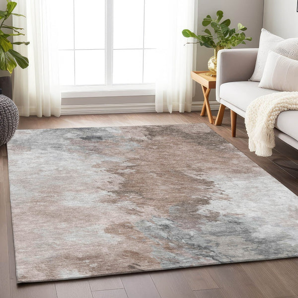 HomeRoots 5' Abstract Washable Area Rug in Brown, Ivory & Gray – Durable, Stylish for Indoor & Outdoor Spaces 10' X 14' 617412