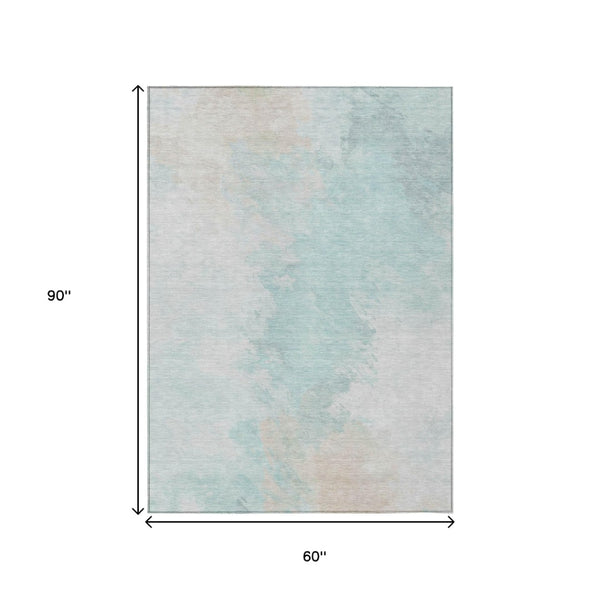 HomeRoots 5' Brighten Your Space with a Pale Aqua Beige Ivory Abstract Area Rug for Indoor Outdoor Use 5' X 8' 617414