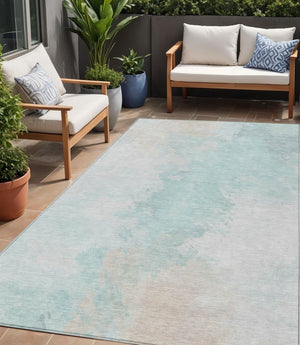 HomeRoots 5' Brighten Your Space with a Pale Aqua Beige Ivory Abstract Area Rug for Indoor Outdoor Use 5' X 8' 617414