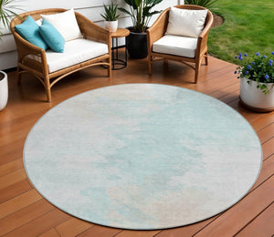 HomeRoots 5' Brighten Your Space with a Pale Aqua Beige Ivory Abstract Area Rug for Indoor Outdoor Use 8' Round 617415