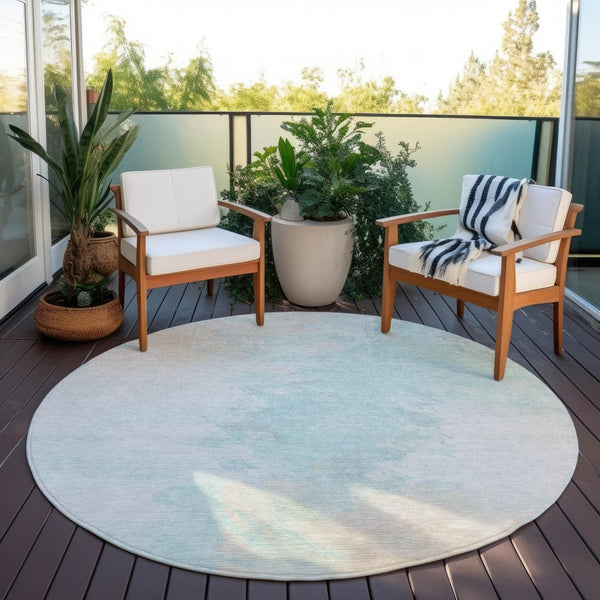 HomeRoots 5' Brighten Your Space with a Pale Aqua Beige Ivory Abstract Area Rug for Indoor Outdoor Use 8' Round 617415