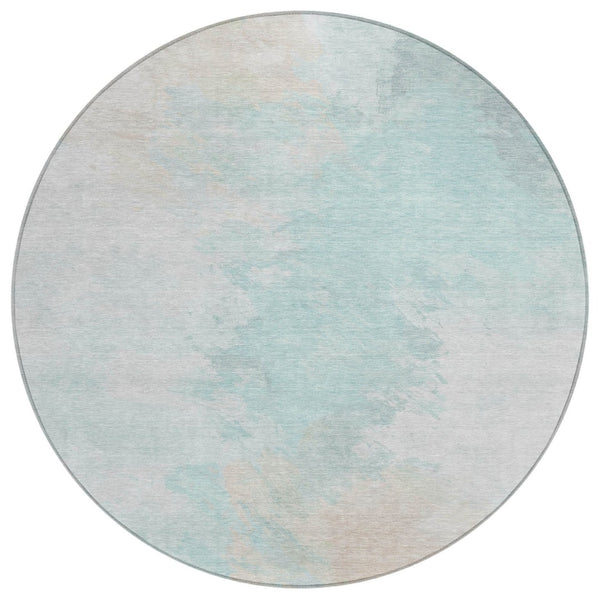 HomeRoots 5' Brighten Your Space with a Pale Aqua Beige Ivory Abstract Area Rug for Indoor Outdoor Use 8' Round 617415