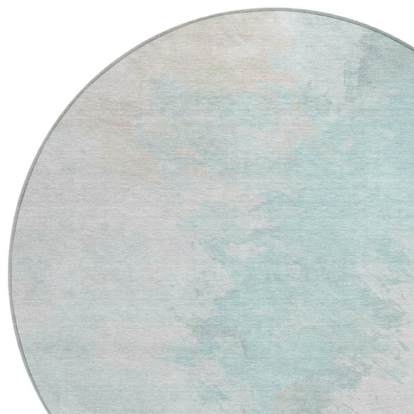 HomeRoots 5' Brighten Your Space with a Pale Aqua Beige Ivory Abstract Area Rug for Indoor Outdoor Use 8' Round 617415
