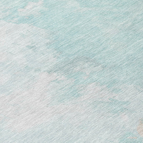 HomeRoots 5' Brighten Your Space with a Pale Aqua Beige Ivory Abstract Area Rug for Indoor Outdoor Use 8' Round 617415