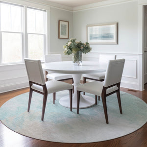 HomeRoots 5' Brighten Your Space with a Pale Aqua Beige Ivory Abstract Area Rug for Indoor Outdoor Use 8' Round 617415
