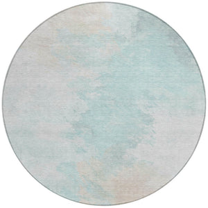 HomeRoots 5' Brighten Your Space with a Pale Aqua Beige Ivory Abstract Area Rug for Indoor Outdoor Use 8' Round 617415