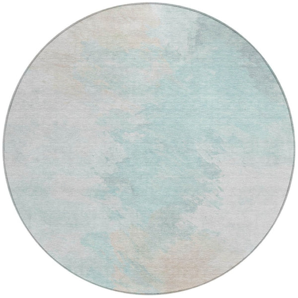 HomeRoots 5' Brighten Your Space with a Pale Aqua Beige Ivory Abstract Area Rug for Indoor Outdoor Use 8' Round 617415