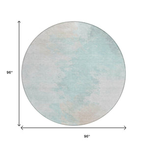 HomeRoots 5' Brighten Your Space with a Pale Aqua Beige Ivory Abstract Area Rug for Indoor Outdoor Use 8' Round 617415