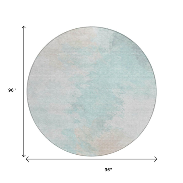 HomeRoots 5' Brighten Your Space with a Pale Aqua Beige Ivory Abstract Area Rug for Indoor Outdoor Use 8' Round 617415