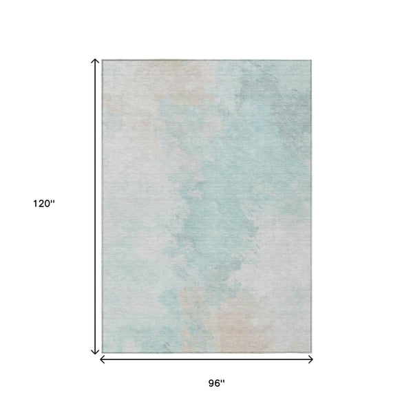 HomeRoots 5' Brighten Your Space with a Pale Aqua Beige Ivory Abstract Area Rug for Indoor Outdoor Use 8' X 10' 617416