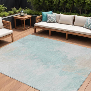 HomeRoots 5' Brighten Your Space with a Pale Aqua Beige Ivory Abstract Area Rug for Indoor Outdoor Use 8' X 10' 617416