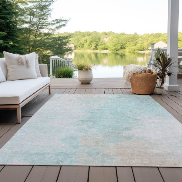 HomeRoots 5' Brighten Your Space with a Pale Aqua Beige Ivory Abstract Area Rug for Indoor Outdoor Use 9' X 12' 617417