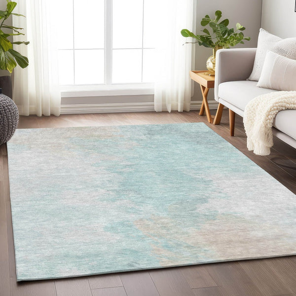 HomeRoots 5' Brighten Your Space with a Pale Aqua Beige Ivory Abstract Area Rug for Indoor Outdoor Use 9' X 12' 617417