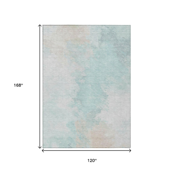 HomeRoots 5' Brighten Your Space with a Pale Aqua Beige Ivory Abstract Area Rug for Indoor Outdoor Use 10' X 14' 617418