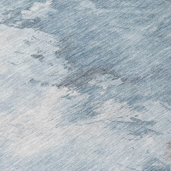 HomeRoots 5' Abstract Sky Blue Gray Ivory Washable Area Rug for Indoor & Outdoor High-Traffic Spaces 8' Round 617421