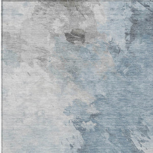 HomeRoots 9' X 12' Sky Blue Gray Ivory Abstract Rug - Washable, Durable, Indoor/Outdoor Style for High-Traffic Areas 617423