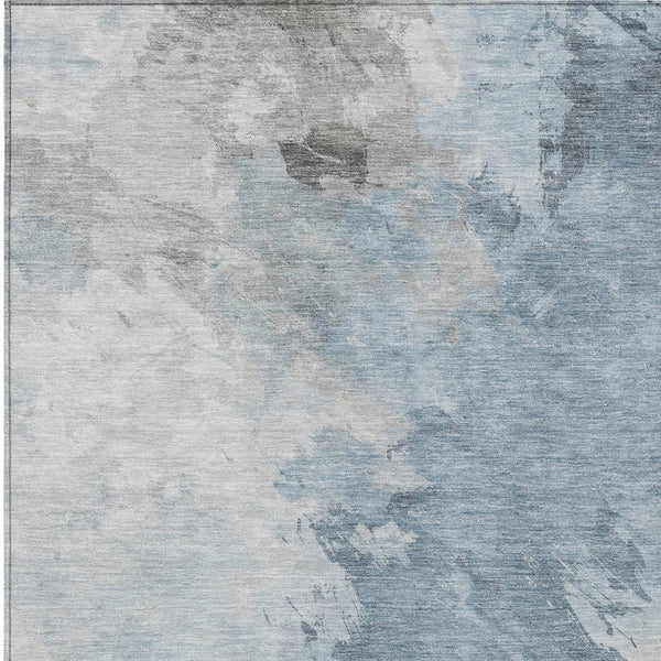 HomeRoots 9' X 12' Sky Blue Gray Ivory Abstract Rug - Washable, Durable, Indoor/Outdoor Style for High-Traffic Areas 617423