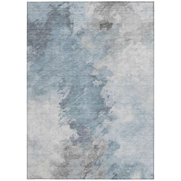 HomeRoots 5' Abstract Sky Blue Gray Ivory Washable Area Rug for Indoor & Outdoor High-Traffic Spaces 10' X 14' 617424