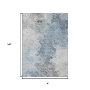 HomeRoots 5' Abstract Sky Blue Gray Ivory Washable Area Rug for Indoor & Outdoor High-Traffic Spaces 10' X 14' 617424