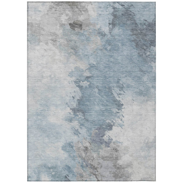 HomeRoots 5' Abstract Sky Blue Gray Ivory Washable Area Rug for Indoor & Outdoor High-Traffic Spaces 10' X 14' 617424