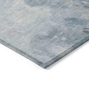 HomeRoots 5' Abstract Sky Blue Gray Ivory Washable Area Rug for Indoor & Outdoor High-Traffic Spaces 10' X 14' 617424