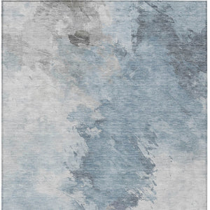 HomeRoots 5' Abstract Sky Blue Gray Ivory Washable Area Rug for Indoor & Outdoor High-Traffic Spaces 10' X 14' 617424