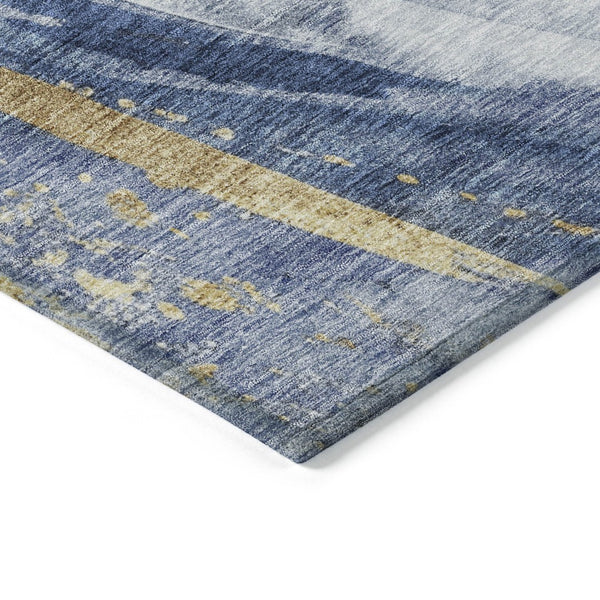HomeRoots 5' Modern Blue Gold Ivory Abstract Washable Area Rug for Indoor Outdoor High-Traffic Spaces 5' X 8' 617426