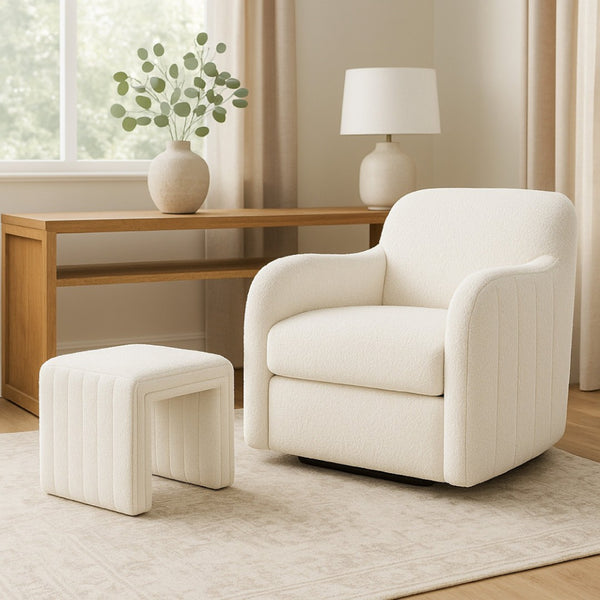English Elm Ada Channel Tufted Faux Leather Footstool Ottoman Mid-century Square Accent Seat Cream B056P412629