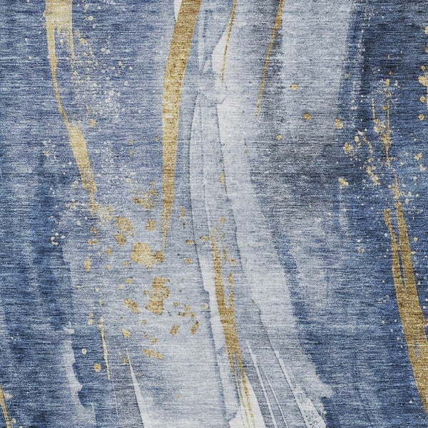 HomeRoots 5' Modern Blue Gold Ivory Abstract Washable Area Rug for Indoor Outdoor High-Traffic Spaces 8' X 10' 617428