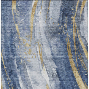 HomeRoots 5' Modern Blue Gold Ivory Abstract Washable Area Rug for Indoor Outdoor High-Traffic Spaces 9' X 12' 617429