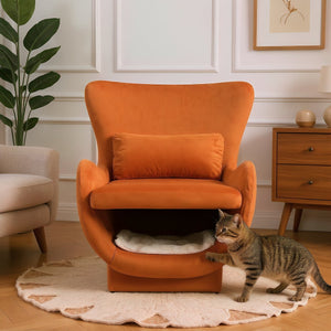 English Elm Furniture Plush 2-in-1 Pet-Friendly Mid Century Modern Accent Chair with Velvet Upholstery, Removable Base and Ergonomic Support for Living Room Orange N843P331163S